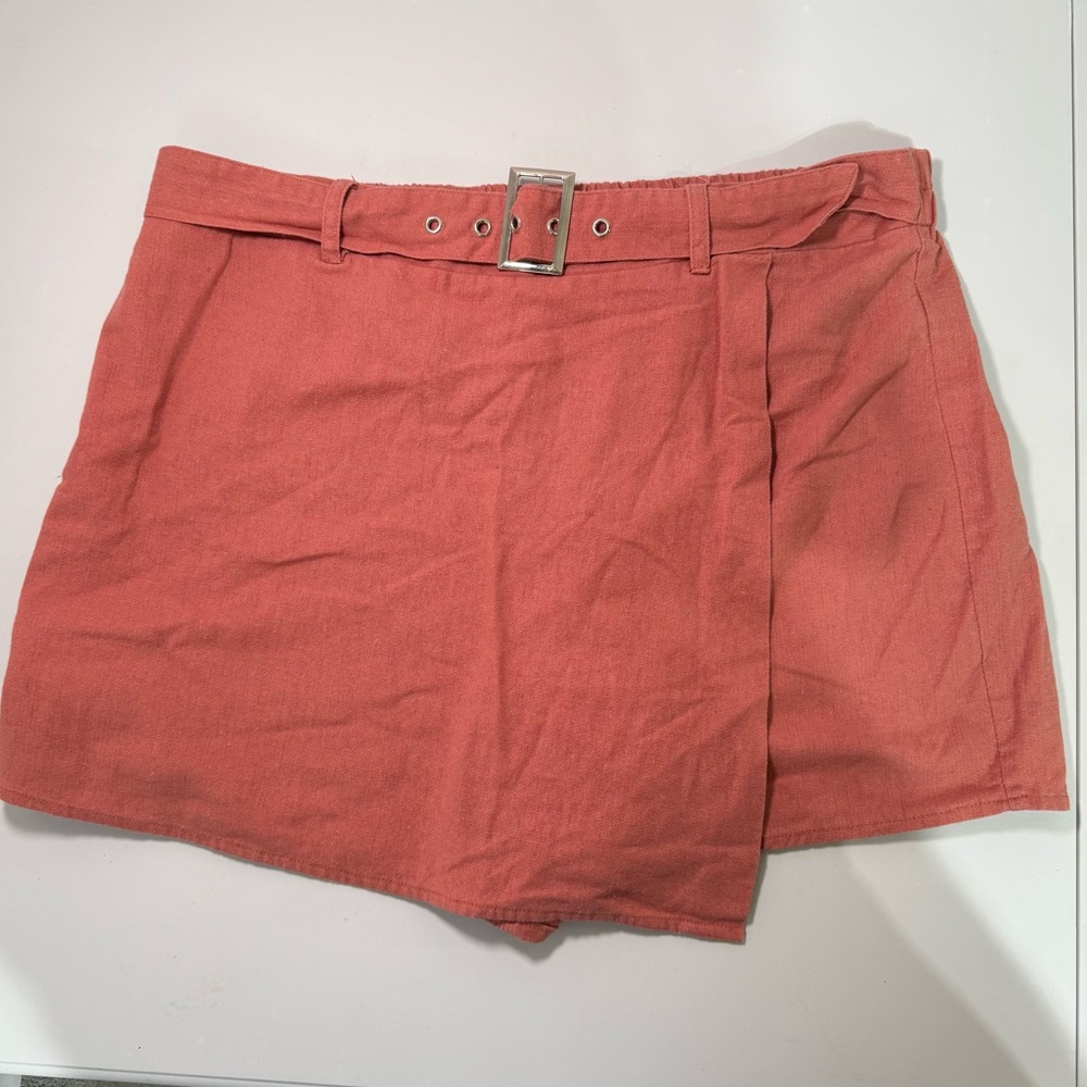 Haute Monde Women’s Coral Linen Blend Wrap Skort Belted Size XL